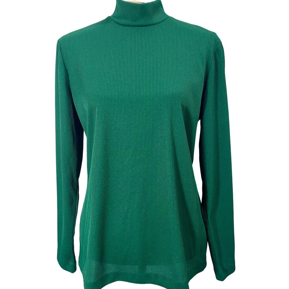 VTG 1970s Mod Green Mockneck Ribbed Knit Long Sleeve Top Sunny South Fashions